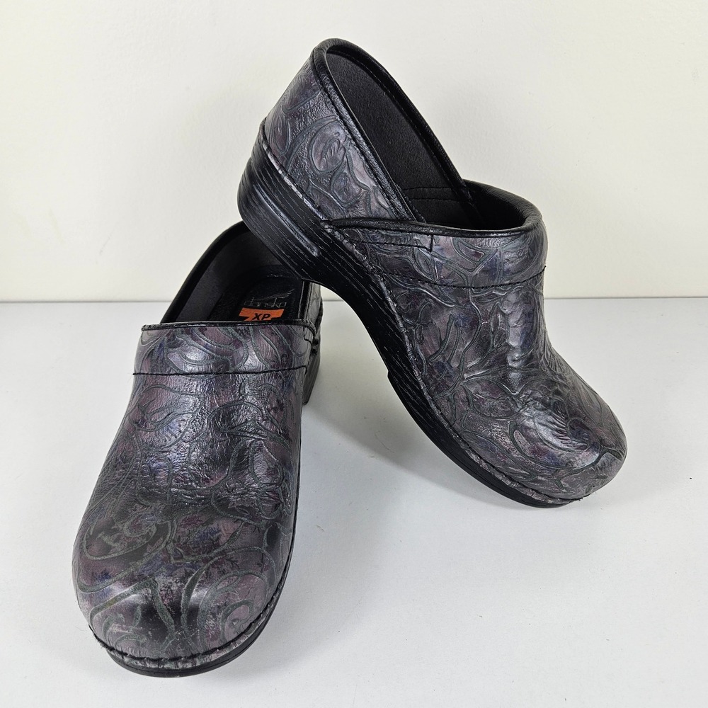 Dansko XP 2.0 Professional Clogs Womens 6.5 - 7 Purple Floral Tooled Leather